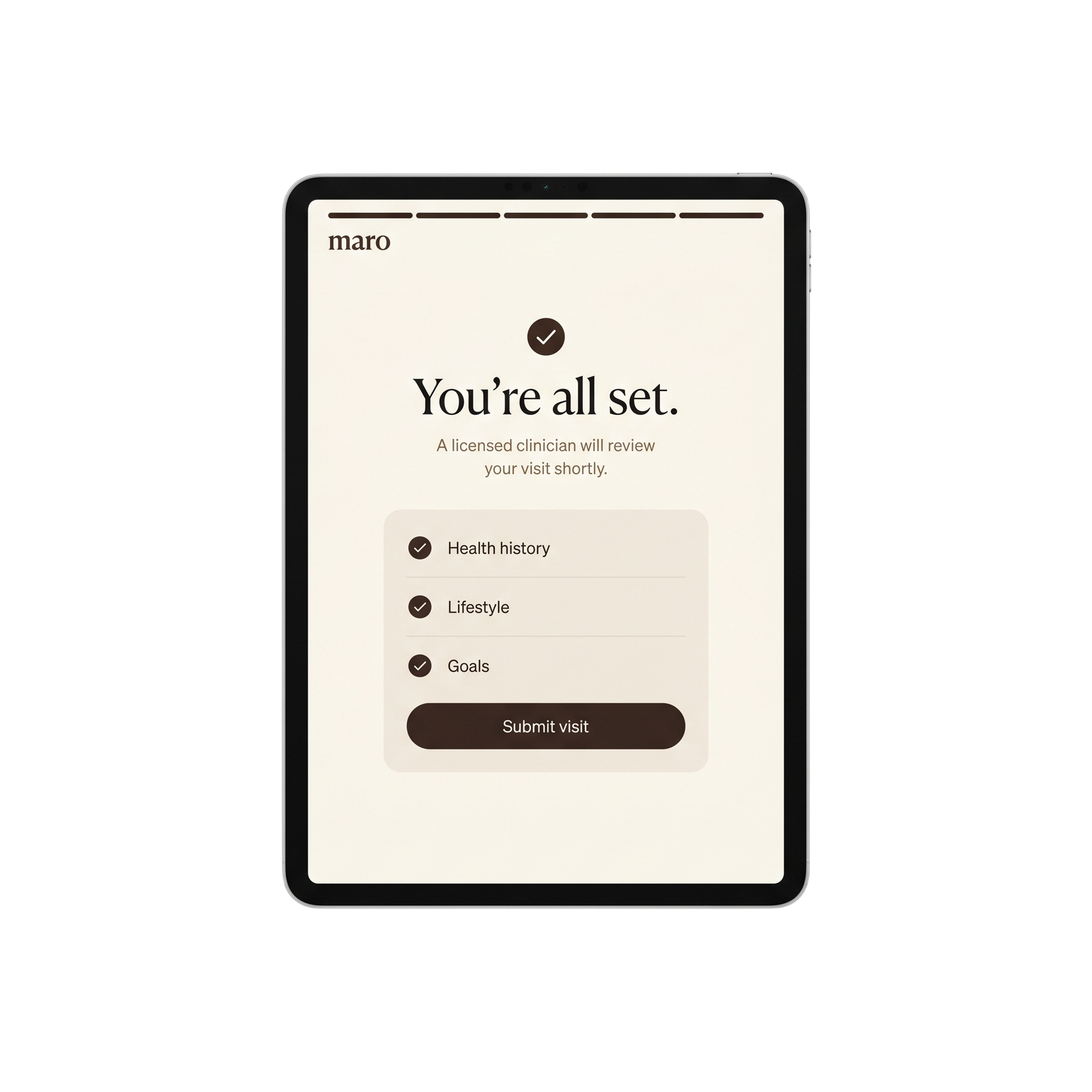 Online intake on a Maro tablet